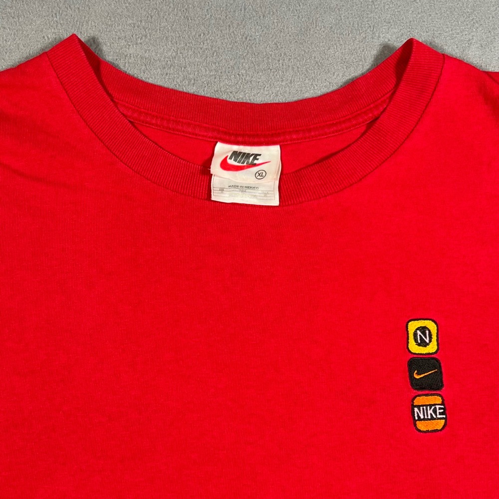 Vintage Nike Long Sleeve T Shirt Men XL Red Embroidered Stack Logo 90s White Tag